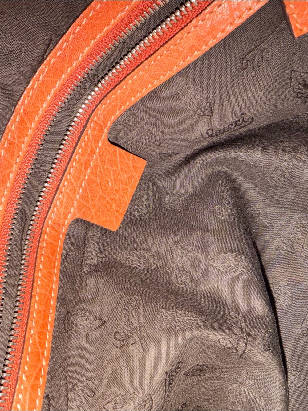 Gucci Libeccio Baboo GG Canvas Tote with Orange Leather Accents - Picture 7 of 9